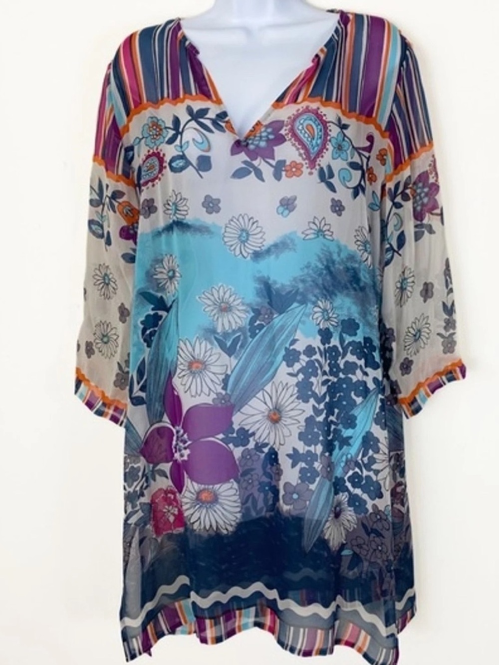 100% Silk Sheer Tunic Swim Suit Coverup Size XL